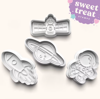 Space Themed Fondant Stamp with Matching Cutter - Baking Embosser Set