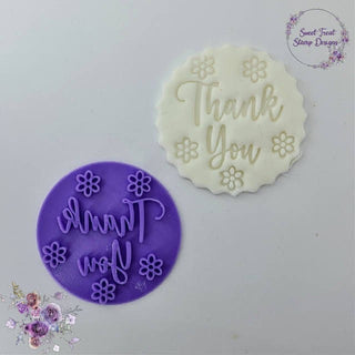 Thank you with flowers fondant stamp