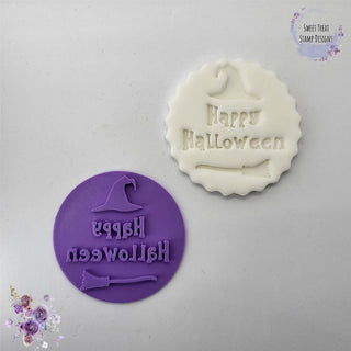Happy Halloween Witches Broom & Hat Embosser Fondant Stamp
