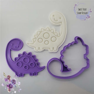 Dinosaur Fondant Stamp Embosser with Cookie Cutter Set Kids Birthday Cupcake Icing Cookie