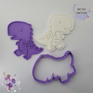 Dinosaur Fondant Stamp Embosser with Cookie Cutter Set Kids Birthday Cupcake Icing Cookie