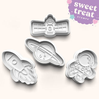 Space Themed Fondant Stamp with Matching Cutter - Baking Embosser Set
