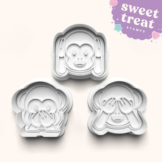 Three Wise Monkeys Themed Fondant Stamp with Matching Cutter - Baking Embosser Set