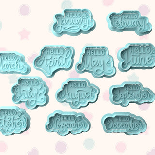 Hello Months of the Year Fondant Stamp & Cutter Embosser Set